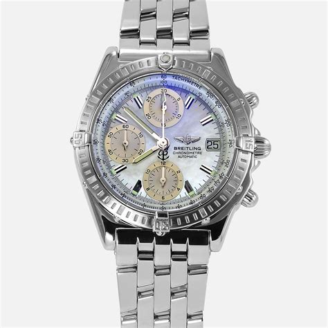 breitling clock with light mother of pearl face|breitling chronometer.